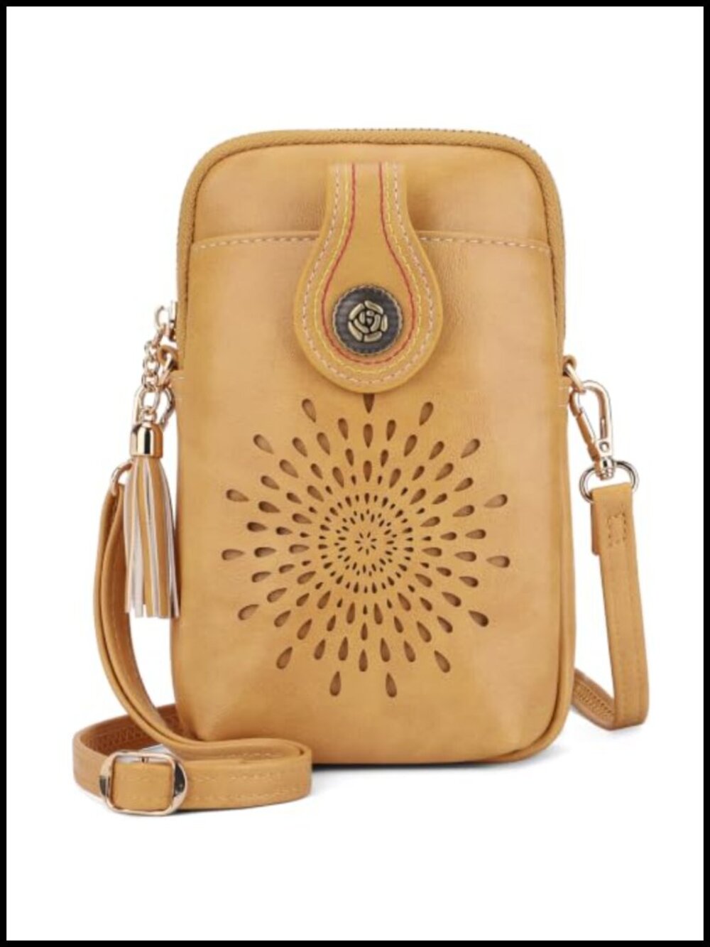 Small Crossbody Bag for Women Vegan Leather Phone Purse with Tassels